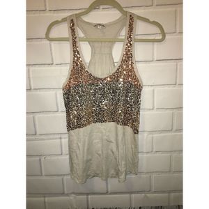 Express Beige Gold Sequin  Size Small  Tank Top